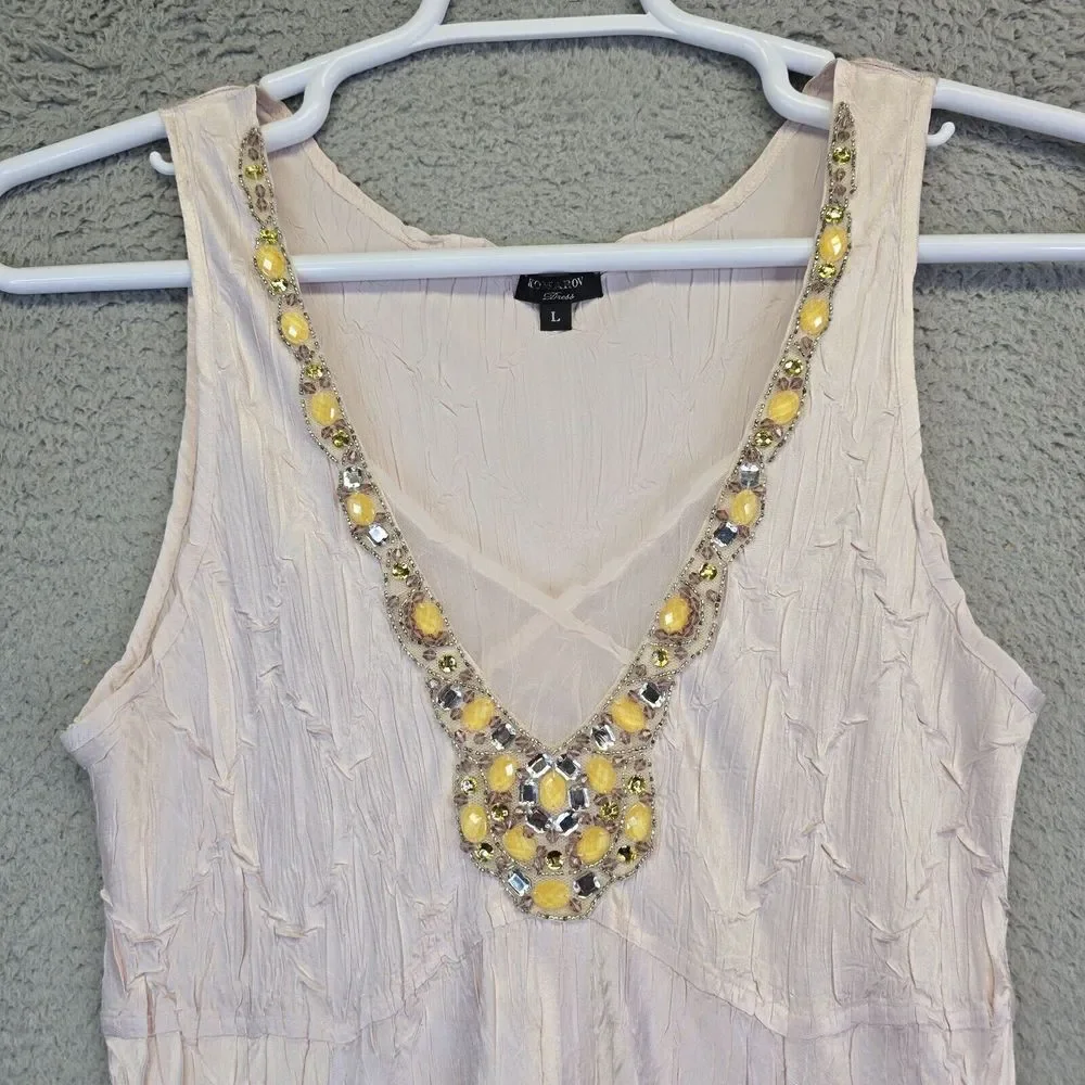 Vintage Komarov Maxi Dress Womens L Jeweled Neckline Charmeuse Asymmetric Flowy - Picture 4 of 16